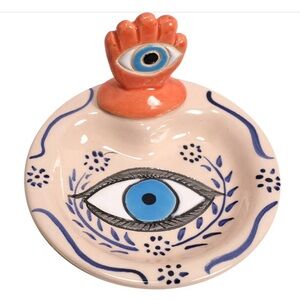 Folk Art Pottery Tesoros Trading Company - Hand Eye Bowl, Peru Blue